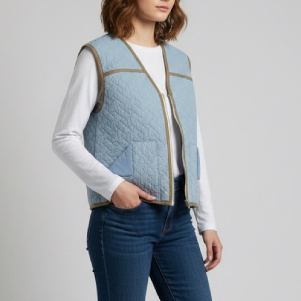 See the‎ Worth Light Blue Zip-up Quilted Sleeveless Vest Women's Size Small